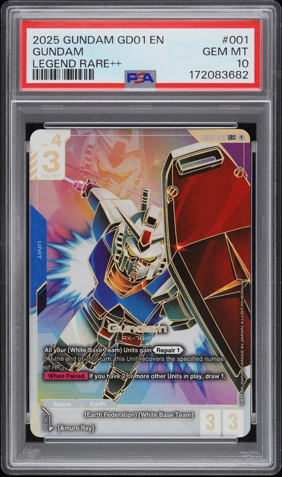 PSA 10 Gundam - GD01-001 - LR++ - Newtype Rising - Gundam Card Game TCG – Photo 1