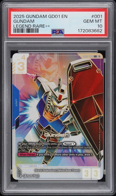 PSA 10 Gundam - GD01-001 - LR++ - Newtype Rising - Gundam Card Game TCG