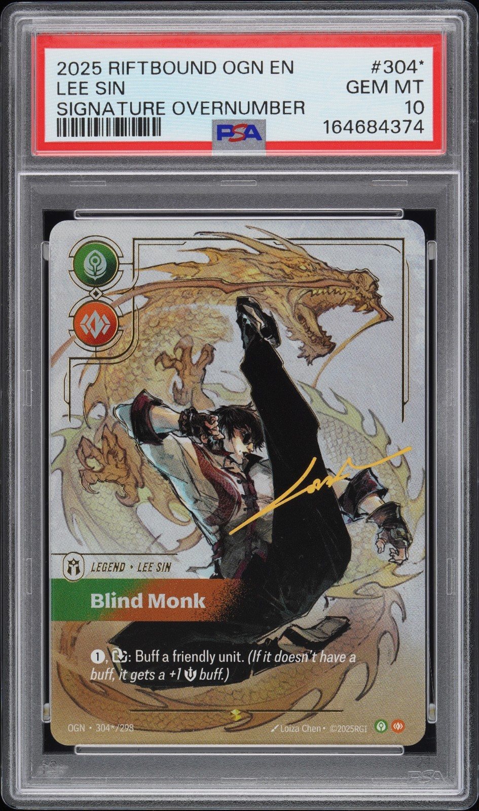 Lee Sin Blind Monk PSA 10 - 304*/298 - Signature Overnumber- Origins - Riftbound – Photo 1